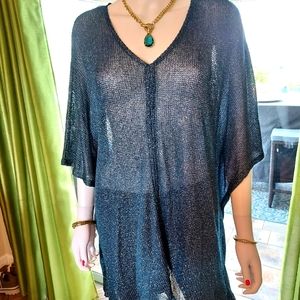 BCBGMaxAzria: Rayon / Metallic Teal & Gold Dress Poncho. NWT.